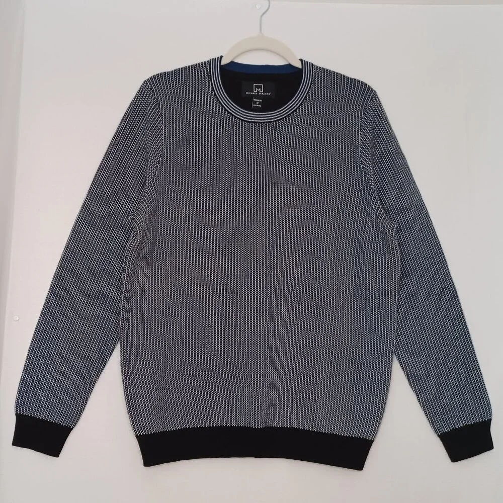 Men's Michael‎ Strahan Black and White Small Checkered Wool Blend Sweater